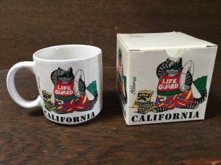 B Kliban 1989 Enamel Cat Coffee Mug " California " W/box