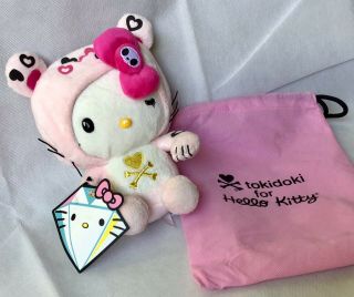 Tokidoki X Sanrio Hello Kitty Leopard Plush W/ Dust Bag Nwt Black Diamonds Hood