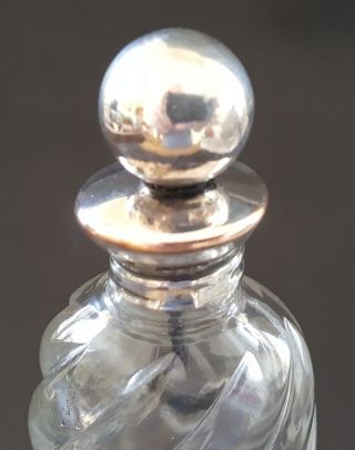 Silver plate & clear glass vintage Victorian antique long scent perfume bottle 4