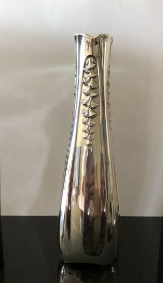 Christofle France 296 Silver Art Nouveau Style Peuplier Vase,  8 1/2 "