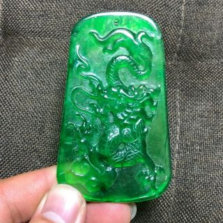 Chinese Zodiac Handwork Green Ice Jadeite Jade Collectible Rare Dragon Pendant