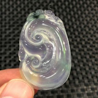 Collectible Chinese White Ice Jadeite Jade Handwork Lucky Ruyi Amulet Pendant