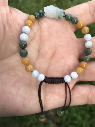 100 Natural Burmese Jadeite Jade Adjustable Woven Pixiu Bracelet Grade A 61288