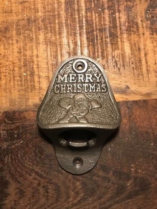 Cast Iron Bottle Opener/wall Mounted/gift/vintage/rustic/santa/ Merry Christmas