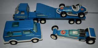 Vintage Buddy L Goodyear Racing Set With Truck,  Trailer,  Van And Racing Cars