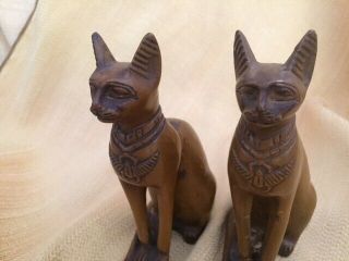 2 Egyptian Bastet Brown Cats Goddess Statues Fr Egypt 5.  5 " Unique Gift