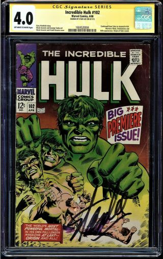 Incredible Hulk 102 Cgc 4.  0 Oww Ss Stan Lee 1st Hulk In Own Title 1604520004