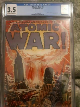 Atomic War 1 Cgc 3.  5 Classic Atom Bomb Explosion Cover Golden Age War Rarity