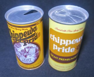 Chippewa Pride Light Premium Beer Two Different Empty Bottom - Opened Cans
