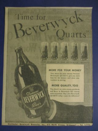 1942 Beverwyck Beer Ad Albany York Brewery