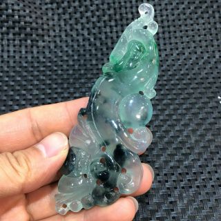 Collectible Ice Jadeite Jade Handwork Rare Chinese Dragon Fish & Bat Pendant