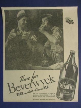 1942 Beverwyck Irish Cream Ale Beer Ad Albany York Brewery