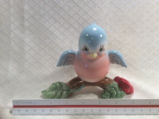 Perfect Ceramic Bluebird On A Tree Branch With A Red Flower 6 1/2” Figurine