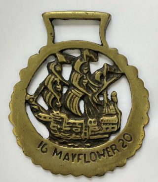 Vintage Brass Horse Saddle Medallion Bridal Harness Mayflower Ship Ornament