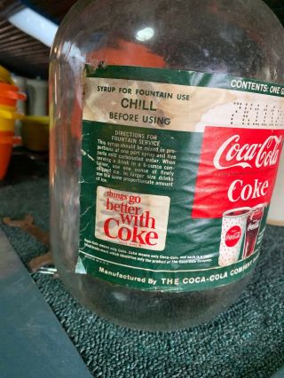 1960s 1 Gallon Coca Cola Coke Syrup Glass Jug Bottle with Cap Teardrop Handle 2