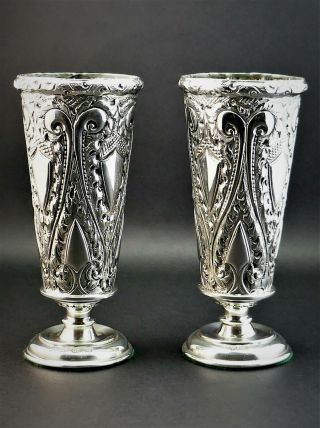 C1899 Pembrook & Dickins Fine Pair Antique 19thc Victorian Sterling Silver Vases