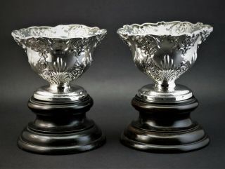 C1902,  Henry Matthews Fine Pair Antique Edwardian Sterling Silver Pedestal Bowls