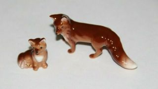 Hagen - Renaker Fox Mama 2020 & Cub 2021 Cute Family - Miniature Figurines Euc