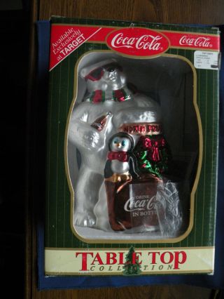 Coca - Cola Table Top Glass Figurine Polar Bear North Pole Coke Machine W/penguin