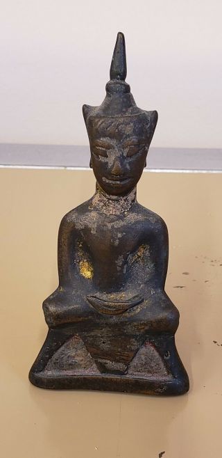 Old Thai/khmer Bronze Buddha Statue Measuring 4 Inches In Height