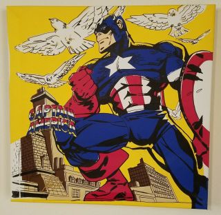 Captain America Canvas Art,  Steve Kaufman,  Signed Stan Lee,  Marvel Comics