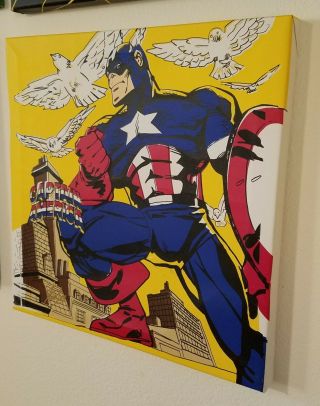 Captain America Canvas Art,  Steve Kaufman,  Signed Stan Lee,  Marvel Comics 2