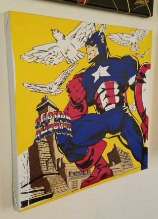 Captain America Canvas Art,  Steve Kaufman,  Signed Stan Lee,  Marvel Comics 3
