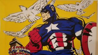 Captain America Canvas Art,  Steve Kaufman,  Signed Stan Lee,  Marvel Comics 4