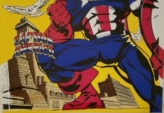 Captain America Canvas Art,  Steve Kaufman,  Signed Stan Lee,  Marvel Comics 8
