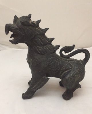 Antique Cast Iron/metal Foo Dog Lion Bird Septor Statue Figurine