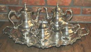 " Old English " By Poole 5 - Pc Silverplate Coffee/tea Service W/large Tray