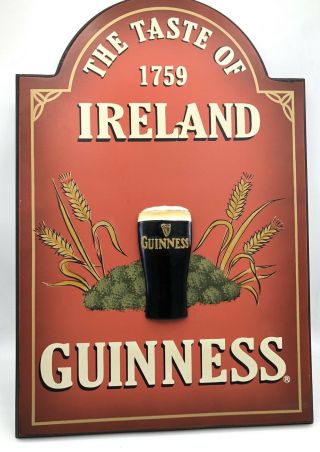 Guiness - The Taste Of Ireland - Advertising Sign 3d Beer Glass - Hooks On Back - 19x13”