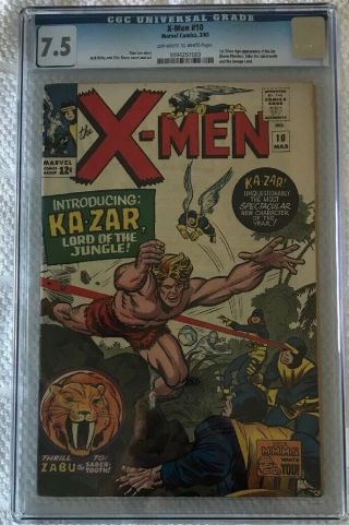 X - Men 10 Cgc 7.  5 Ow/w Ka - Zar,  Lord Of The Jungle 1st Silver Age App.  Of Ka - Zar