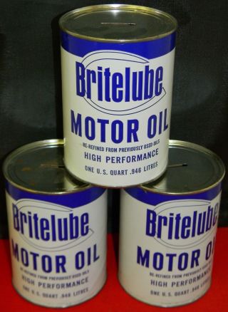 (3) Britelube Motor Oil Quart Can Banks