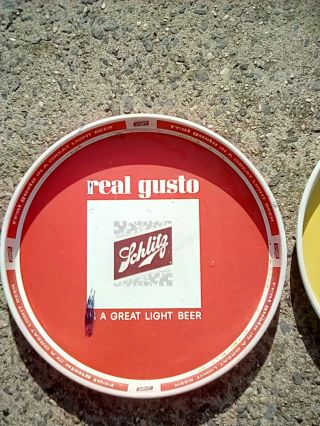 Vintage 1965 SCHLITZ LIGHT REAL GUSTO Orange and Yellow Beer trays 3