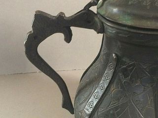 ANTIQUE ISLAMIC MIDDLE EASTERN ARABIC DALLAH COPPER COFFEE POT,  SIGNED TO BASE, 4