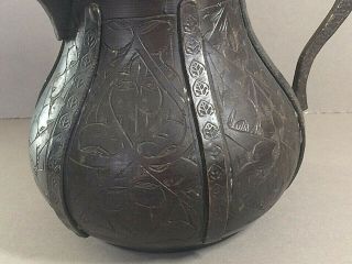 ANTIQUE ISLAMIC MIDDLE EASTERN ARABIC DALLAH COPPER COFFEE POT,  SIGNED TO BASE, 8