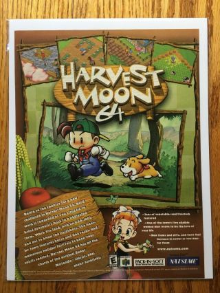 Harvest Moon 64 Nintendo 64 N64 1997 Video Game Poster Ad Art Print Rare Htf