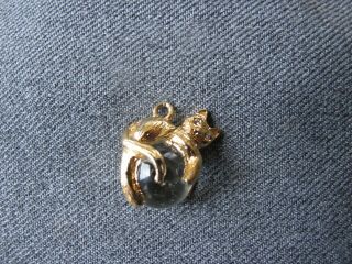 Vintage Gantos clear lucite golden metal cat kitten with ball earrings & pendant 4