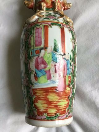 Antique Chinese Export Canton Famille Rose Medallion Vase Foo Dogs Dragons 10 