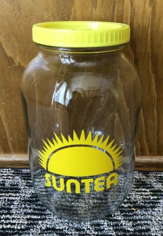 Vintage Anchor Hocking Retro Yellow Sun Tea Ice Lipton Iced Gallon Glass Jar Jug