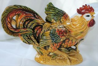 Vintage Farmhouse Ceramic Sitting Rooster Hen Chicken Multi Color Yellow Brown