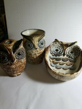Vintage Owl Pottery Bathroom Soap Dish Set Made By Counterpoint Owl Stoneware