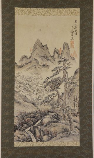 Japanese Hanging Scroll Art Painting Sansui Landascape Asian Antique E8202