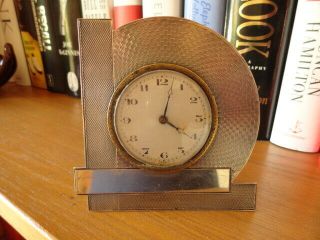 Art Deco Silver Engine Turned Clock By Joseph Gloster 1935