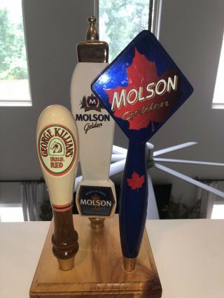 Vintage Beer Tap Handle 2 Molson Golden And Killian’s Red With Stand