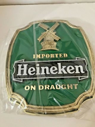 Heineken Beer Plastic Sign Green W/ Windmill Holland Beer 9 1/2 " X 8 1/2 " A011