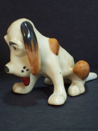 Hound Dog Porcelain Figurine Tongue Out Funny Spot Puppy Vintage Sitting Figure