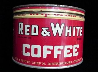 Vintage Red & White 1 Lb.  Coffee Tin Can Great Paint Chicago Il 1