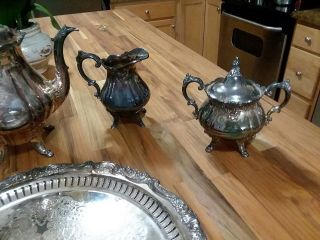 Vintage Wallace Baroque Silver Plate Tea Set 5 Pc 281 - 284 w/tray 296 6